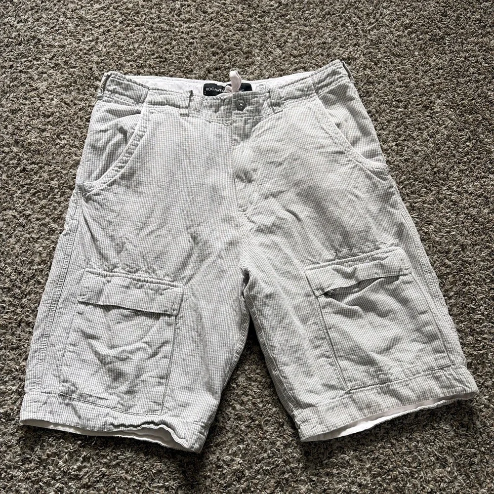 Rocawear Linen Shorts Size 36 Gingham Check Y2K Streetwear 012328